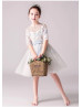 Elbow Sleeves Beaded Lace Tulle Flower Girl Dress